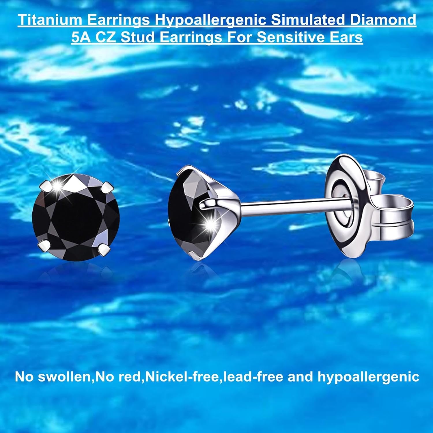 VGACETI Titanium Earrings, Hypoallergenic for Sensitive Ears Brilliant Cut Simulated Diamond 5mm Cubic Zirconia Stud Earrings for Women Men - Image 3