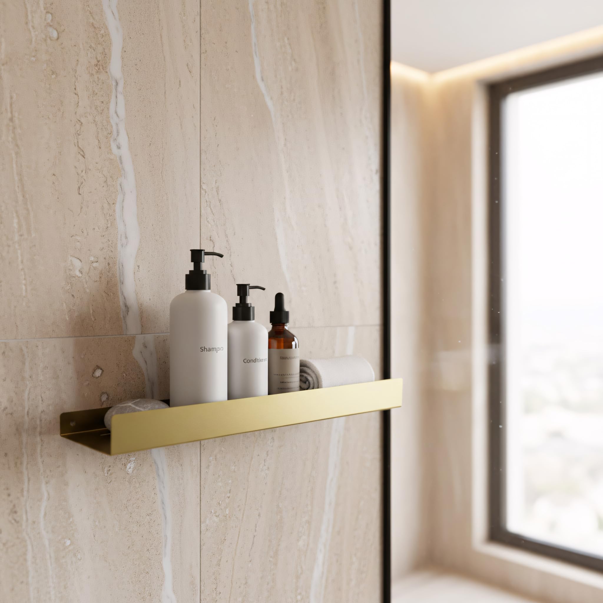 Rea Estante de baño Sf04-600-Bg Brushed Gold, Práctico y Elegante, para organizar Tus Esenciales de Aseo - 60X9X5CM