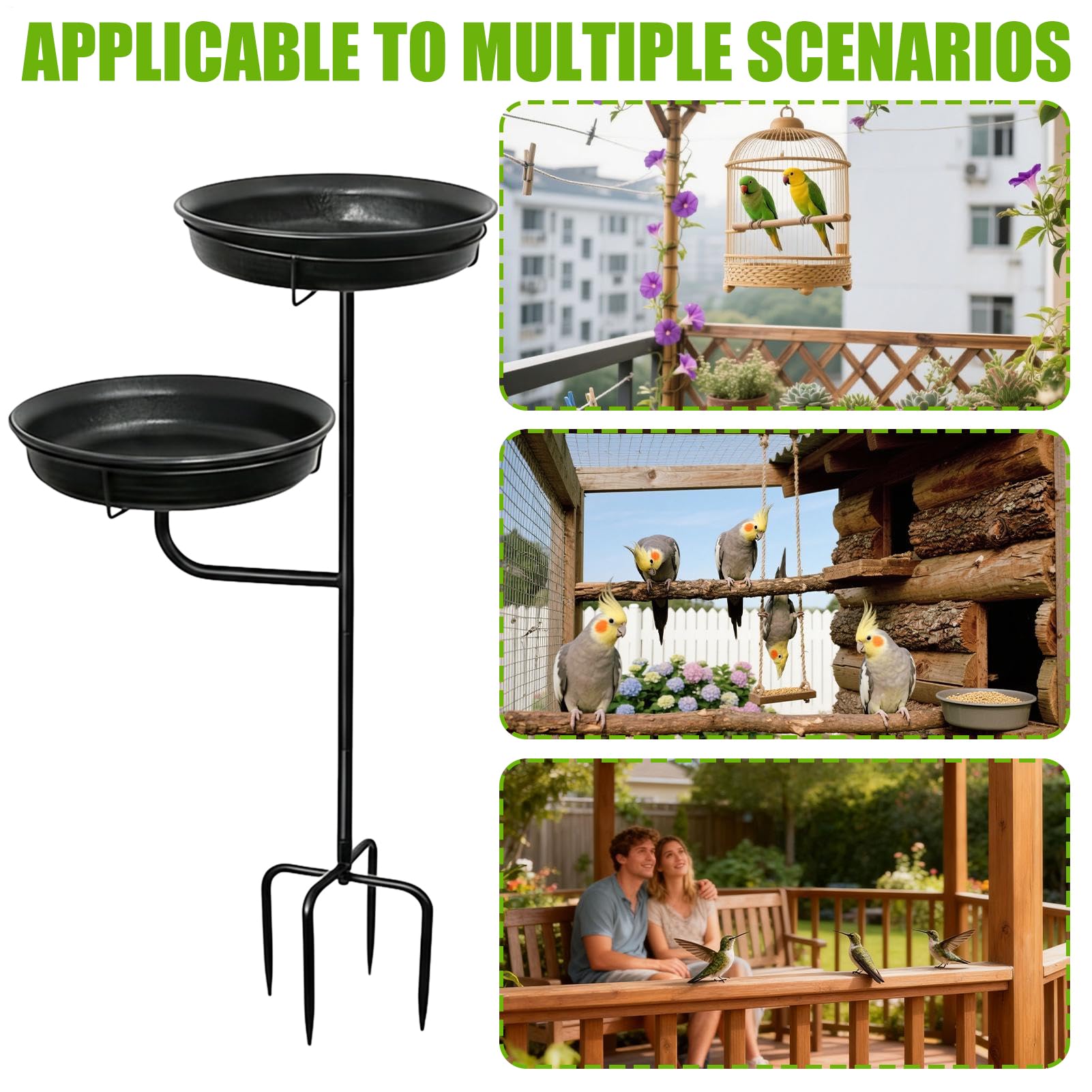 Bebedero para Pájaros Exterior Bandeja de Alimentador Metálico de Pie | con Base de Estaca de 4 Púas para Soporte de Bebedero para Jardín Patio Terraza Pabellón Césped Decoración Exterior Decoraci