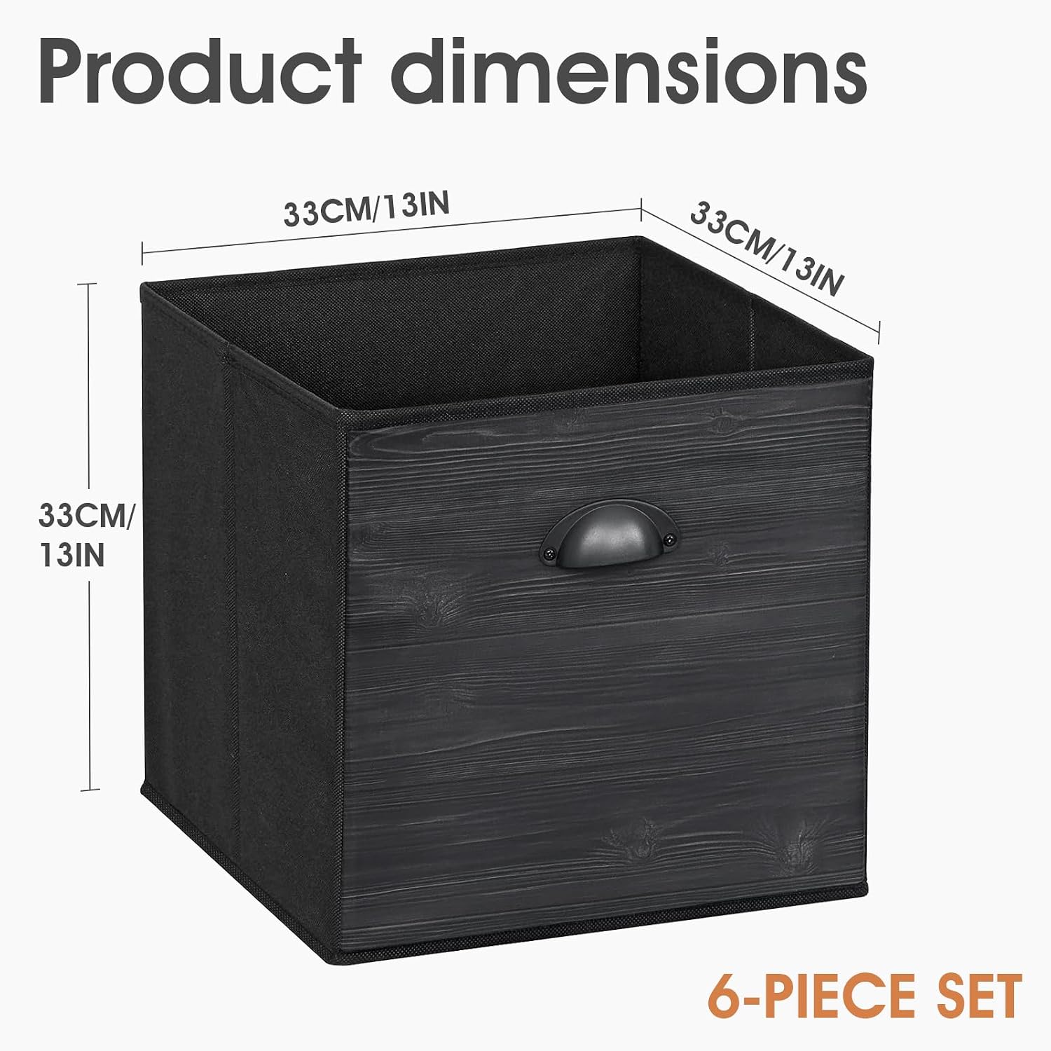 homyfort Faux Wood Grain Storage Cube Bins, 13x13 Inch Storage Cubes, Closet Cloth Baskets Box for Shelves, Set of 6