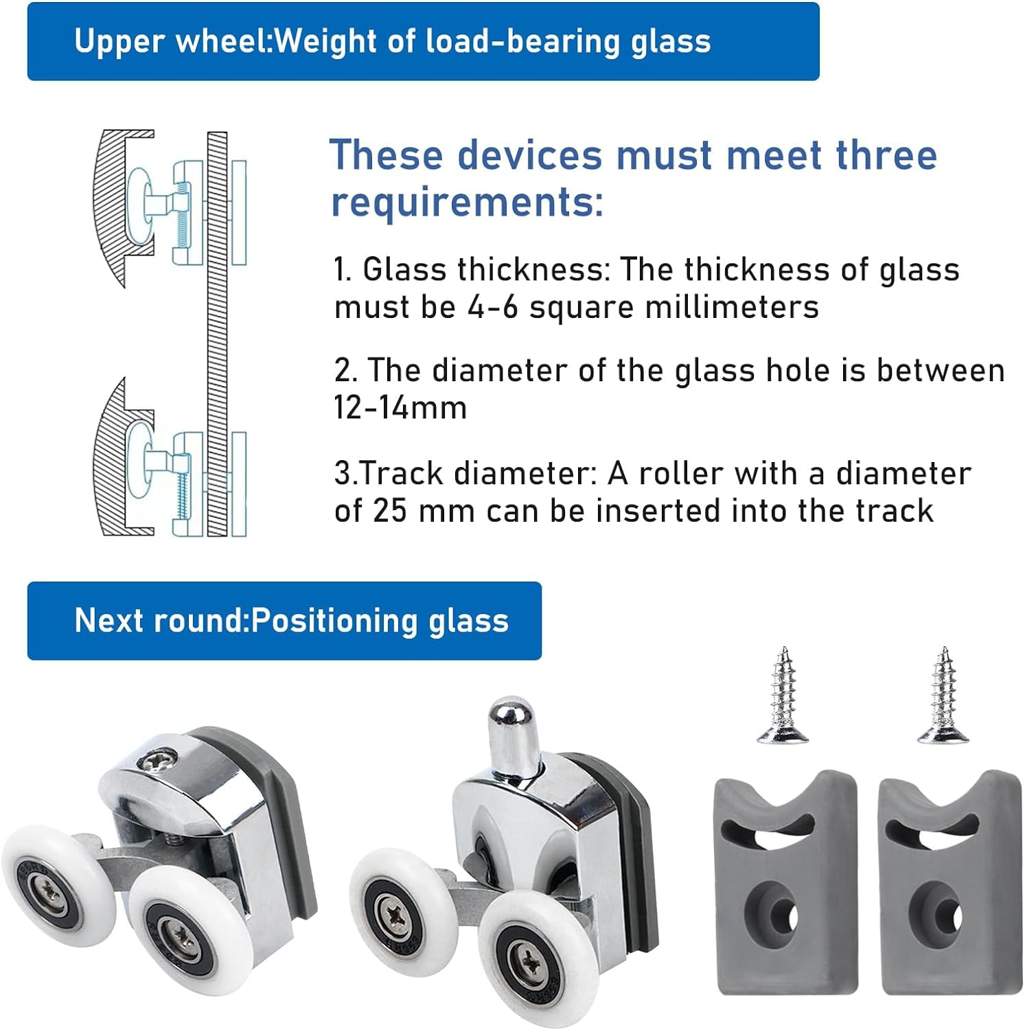 Rotelle Ricambio Per Porta Doccia Curva - 8 Pezzi, Diametro 23 Mm, Con Blocco Anti-urto - Foto 2