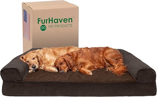 Furhaven Cama ortopédica de espuma para perros, de Sherpa y chenilla, superficie firme, color café, talla gigante extra (XXL)