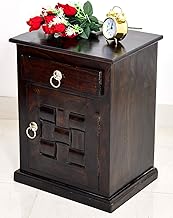 Sheesham Wood Bedside Table for Bedroom Solid Wood Nightstand End Table with 1 Drawer & 1 Door Cabinet Storage for Home & Living Room Sofa Side Table Rosewood, Walnut Brown Finish