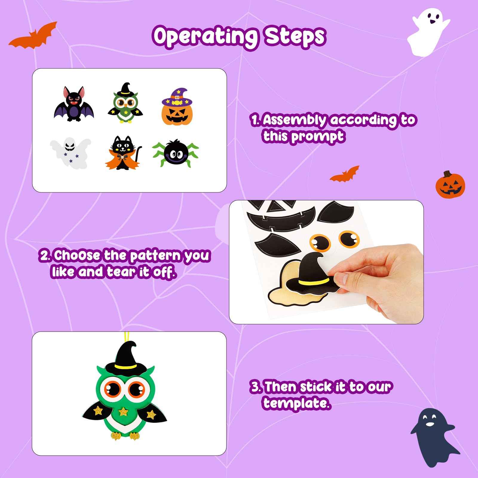 DKINY 12 Pack DIY Halloween Craft for Kids Foam Stickers Kits With Bat Ghost Spider Pumpkin Pattern - Image 4