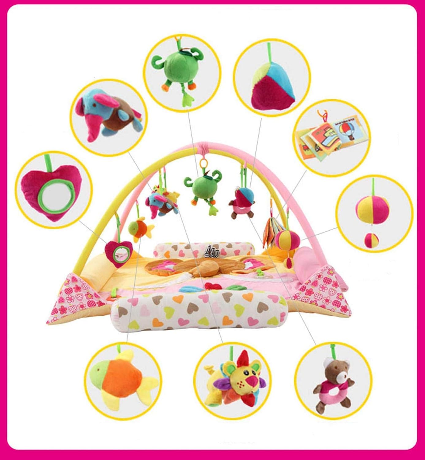 Baby Playmats Crawling Mat with Fitness Rack Pendant Toys Newborns Floor Gyms Blanket Suitable for Infants Orange