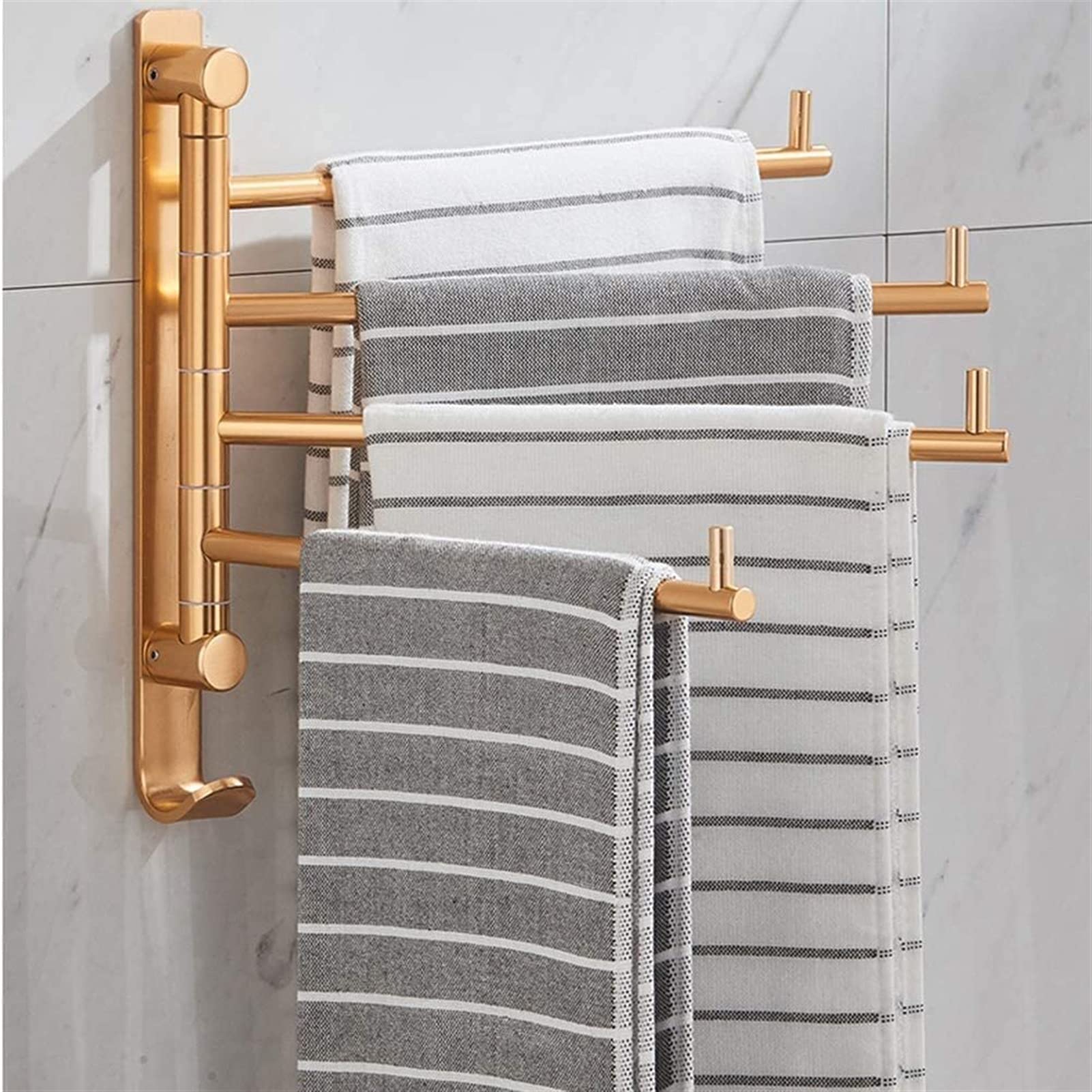 WDX- Toalla Rack Gold 4-Bar Inodoro Movible Giratorio Toalla sólida Toalla de Pared Tipo de succión de Pared Estante del baño (28 cm) Fuerte Capacidad de Carga