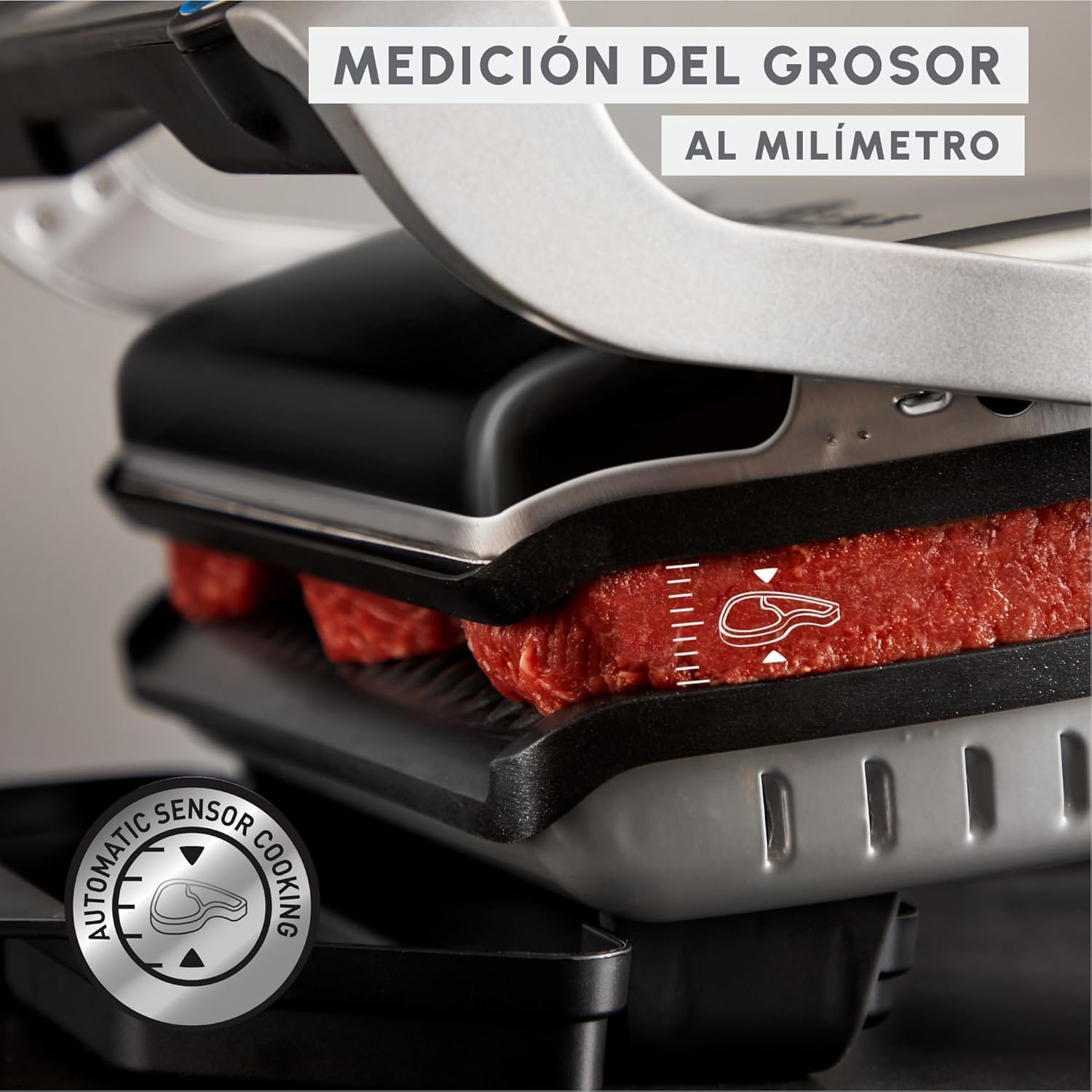 Moulinex OptiGrill+ Parrilla Eléctrica de Interior, Tecnología Patentada con Indicador de Cocción por Medición de Grosor, 6 Programas Automáticos, Piezas Aptas para Lavavajillas, GI712D10