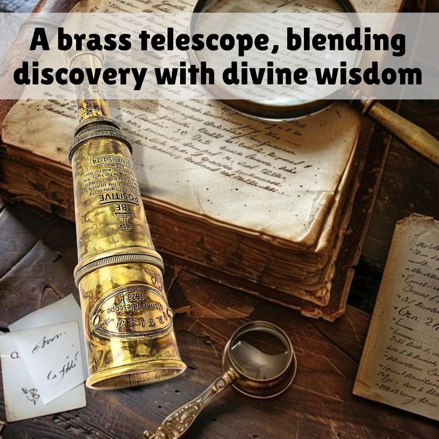 Vintage Spyglass Telescope Single Barrel with Leather Case Gift for Boys - Lights in The Sky – A Verse of Divine Creation and Positivity Engraved Uplifting Pirate Spyglass