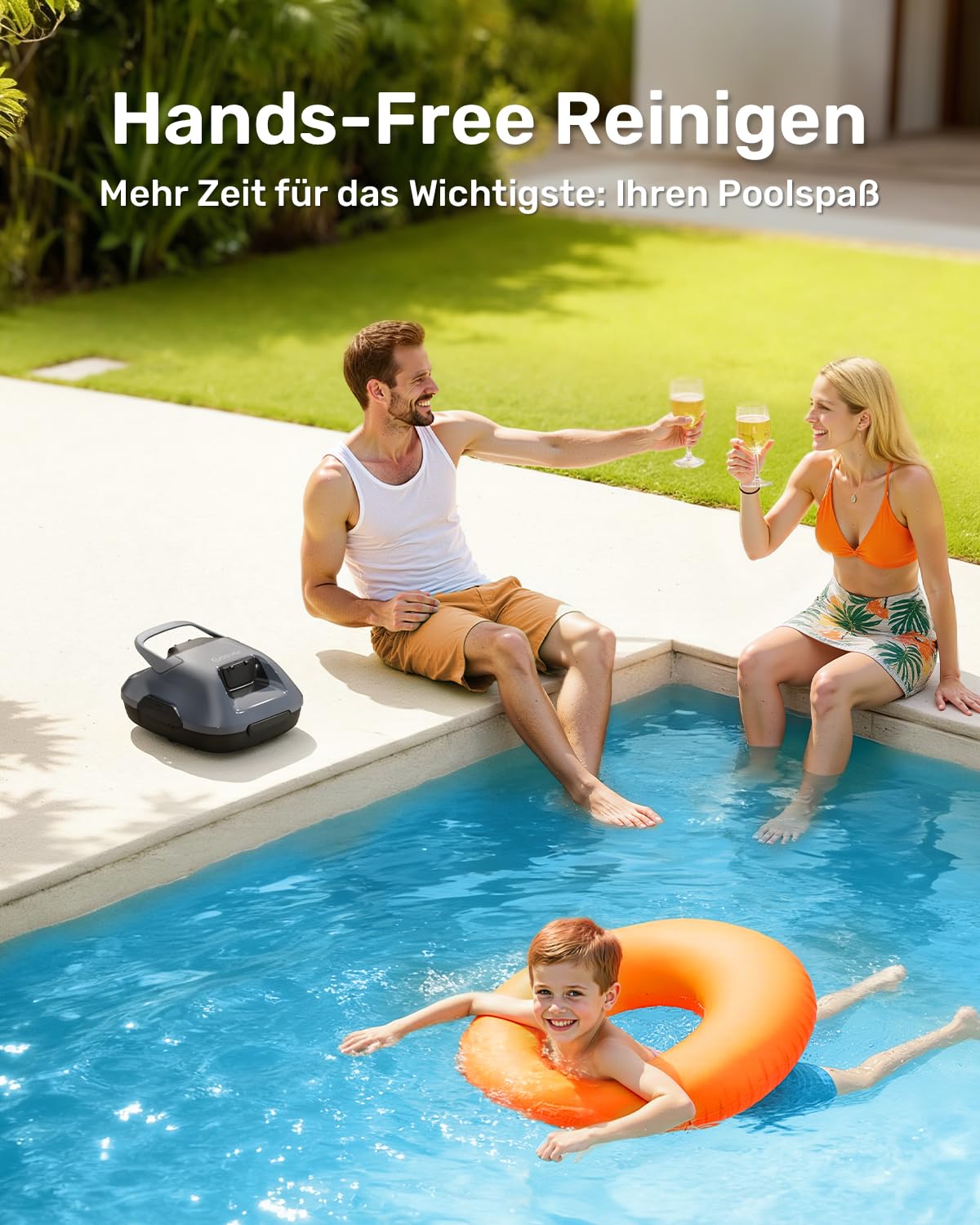 Gosvor Poolsauger Akku mit 90 Min Laufzeit, 3,4 kg Leichtgewicht Poolroboter, Einfach zu Bedienen, Selbstparkfunktion, 6600 LPH Starker Poolreiniger mit Doppelmotor, Ideal für Flache Boden bis 80 m²