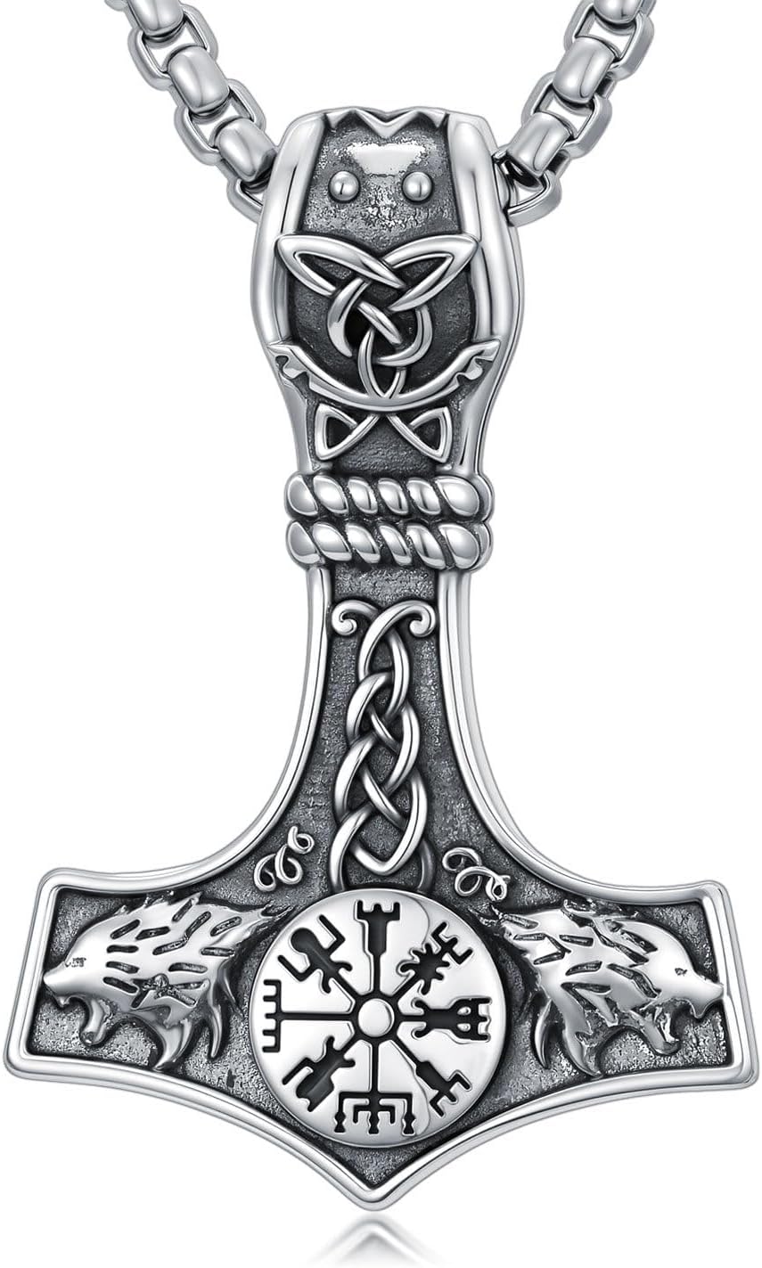 – Seiyang Viking Necklace for Men Women 925 Sterling Silver Norse Viking Thor Hammer Necklace Viking Talisman Jewellery Gift for Men