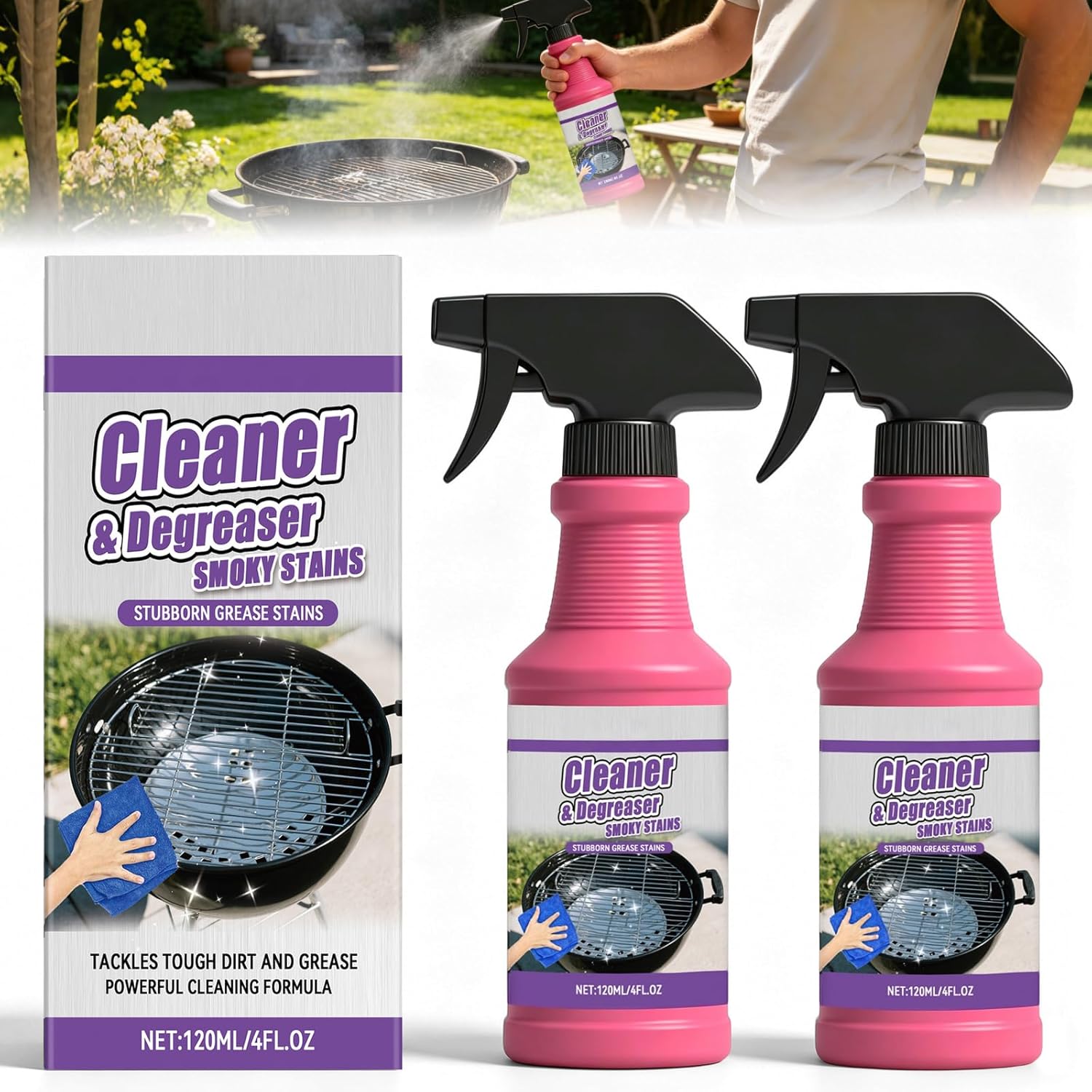 2PCS Fast-Acting Heavy-Duty Grill Degreaser Spray, BBQ Grill Cleaner Spray for Outdoor Grills, Heavy Duty BBQ Grill Degreasers for Kitchen Grates and Racks, Electric Smokers, Burnt Food & Grease