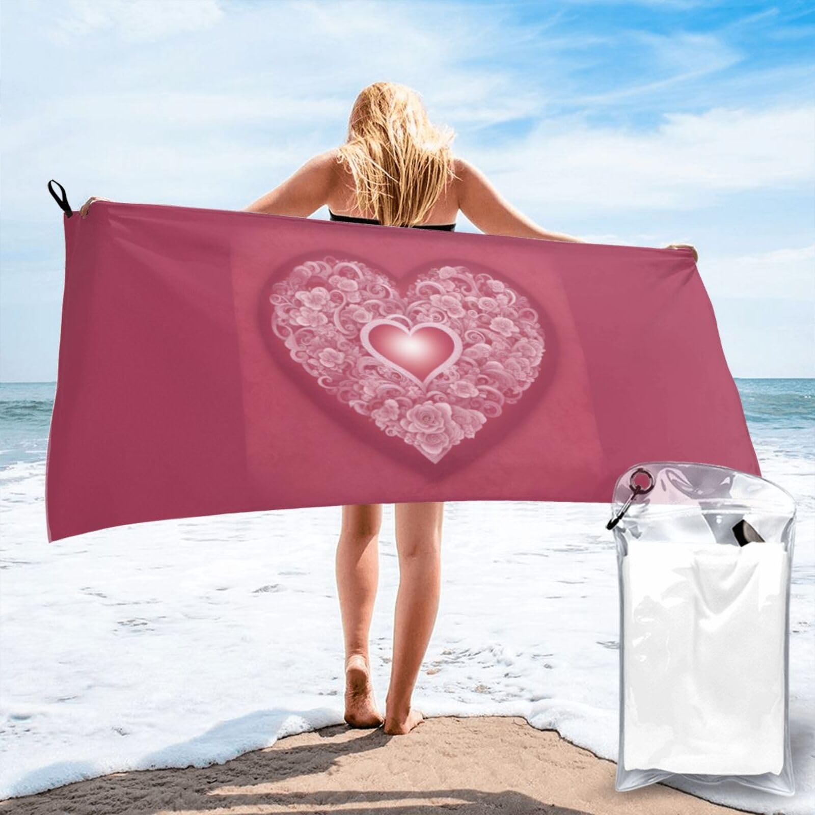 AYYQWE Romantic Heart Print Lightweight Towel For Men Women Travel Beach Camping Hiking Yoga Swimming Sports