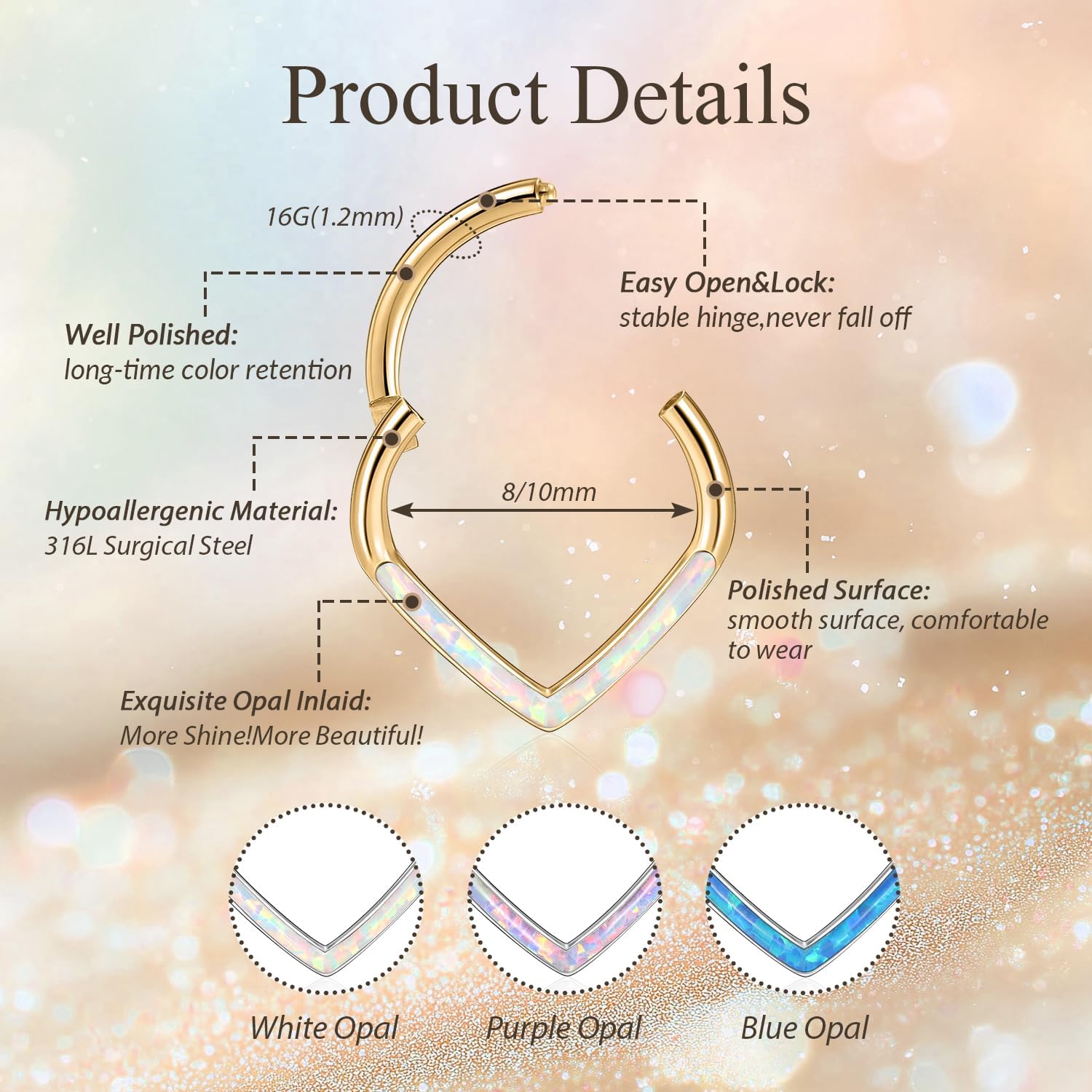 FUNLMO 16G Septum Ring Teardrop Septum Jewelry Daith Helix Tragus Rook Piercing Jewelry CZ Nose Rings Hoops Cartilage Earring 316L Surgical Steel - Image 2