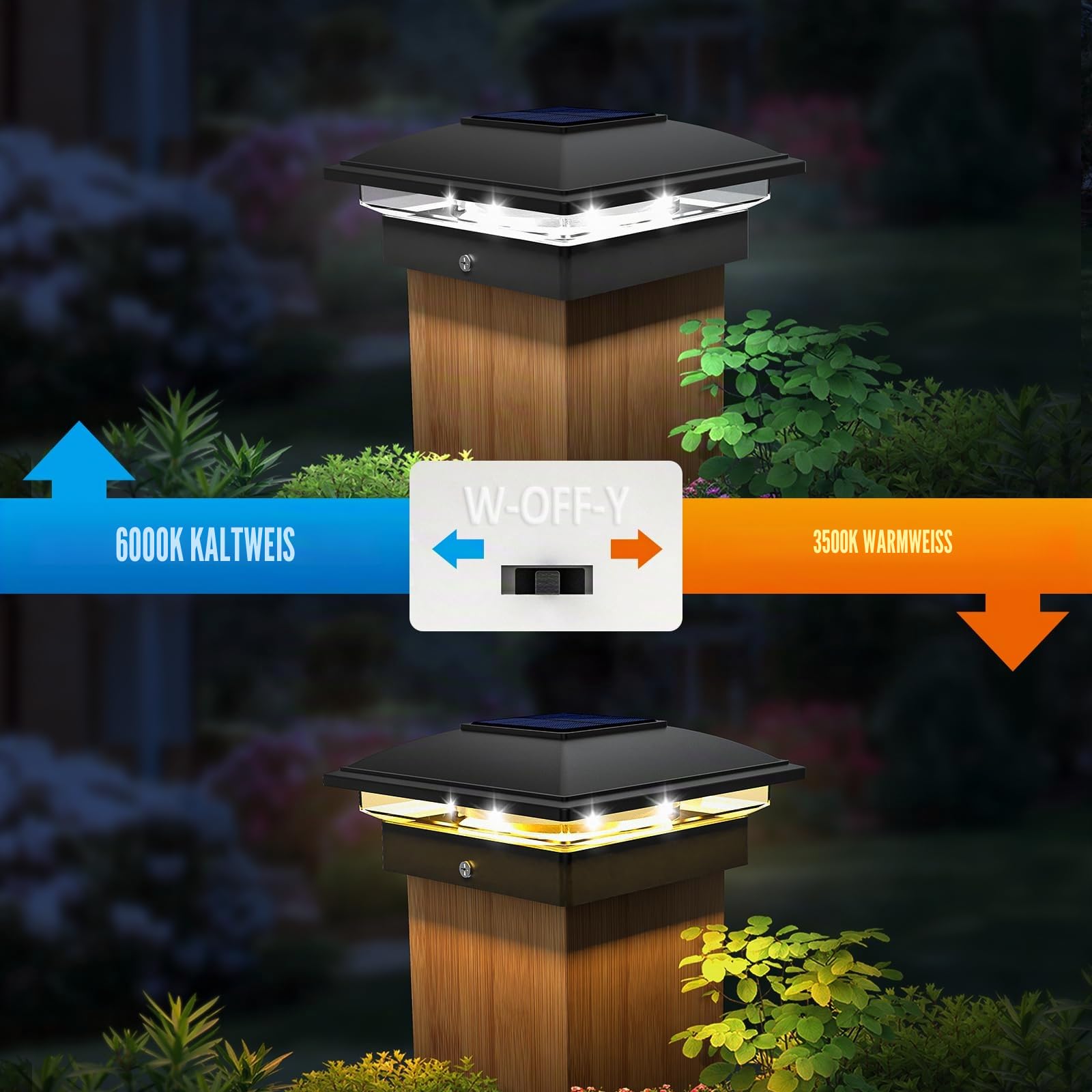 VOLISUN 4 Stück Solar Pfostenkappe für den Außenbereich, wasserdicht, Solarzaun Pfostenleuchten für 8 x 8 9 x 9 10 x 10 cm Holz/Vinyl Pfosten, Solarlampe Außen Säulenlampe für Garten Terrasse Veranda