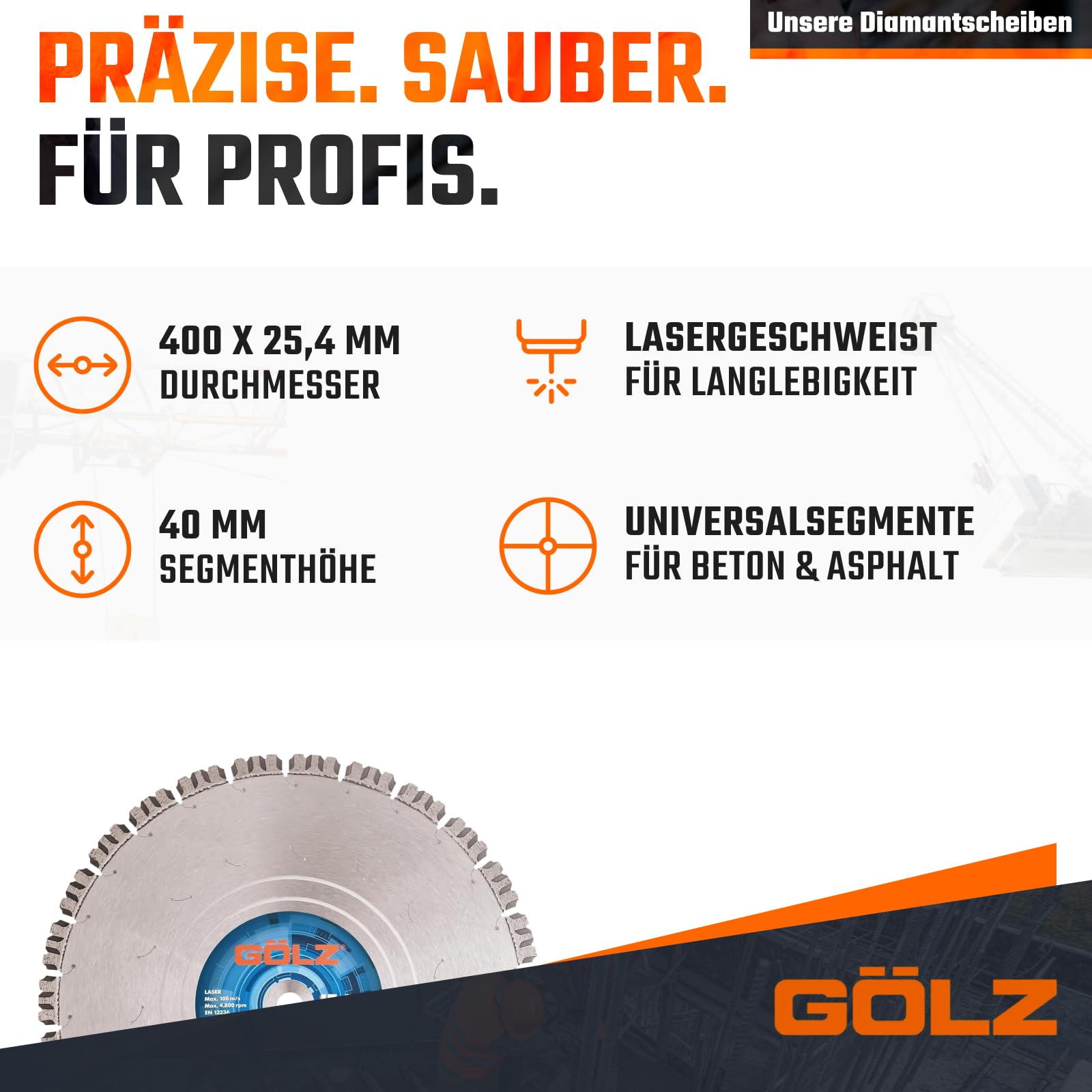GÖLZ Diamant Trennscheibe LT-U15 Ø400 x 25,4 mm, Diamantscheibe für Waschbeton, Ziegel, Klinker und Granit, Premium Qualität Made in Germany