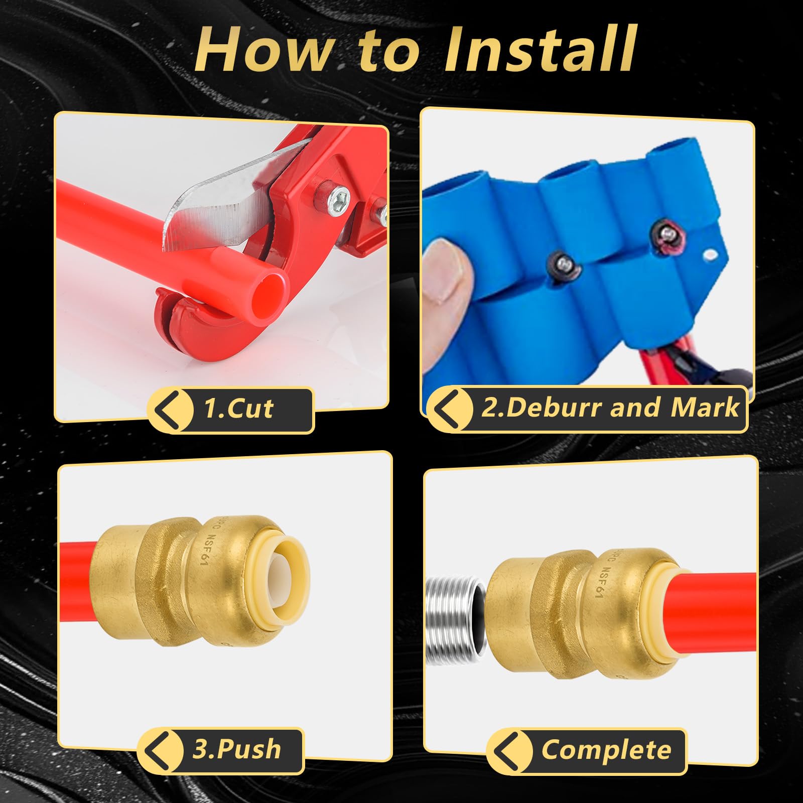 5 szt. złączek mosiężnych Foskan 3/4" Push-to-connect x 3/4" z gwintem wewnętrznym, do łączenia rur PEX, miedzianych, C, PE-RT, z zaciskiem rozłączającym do napraw hydraulicznych (PTC x FNPT)