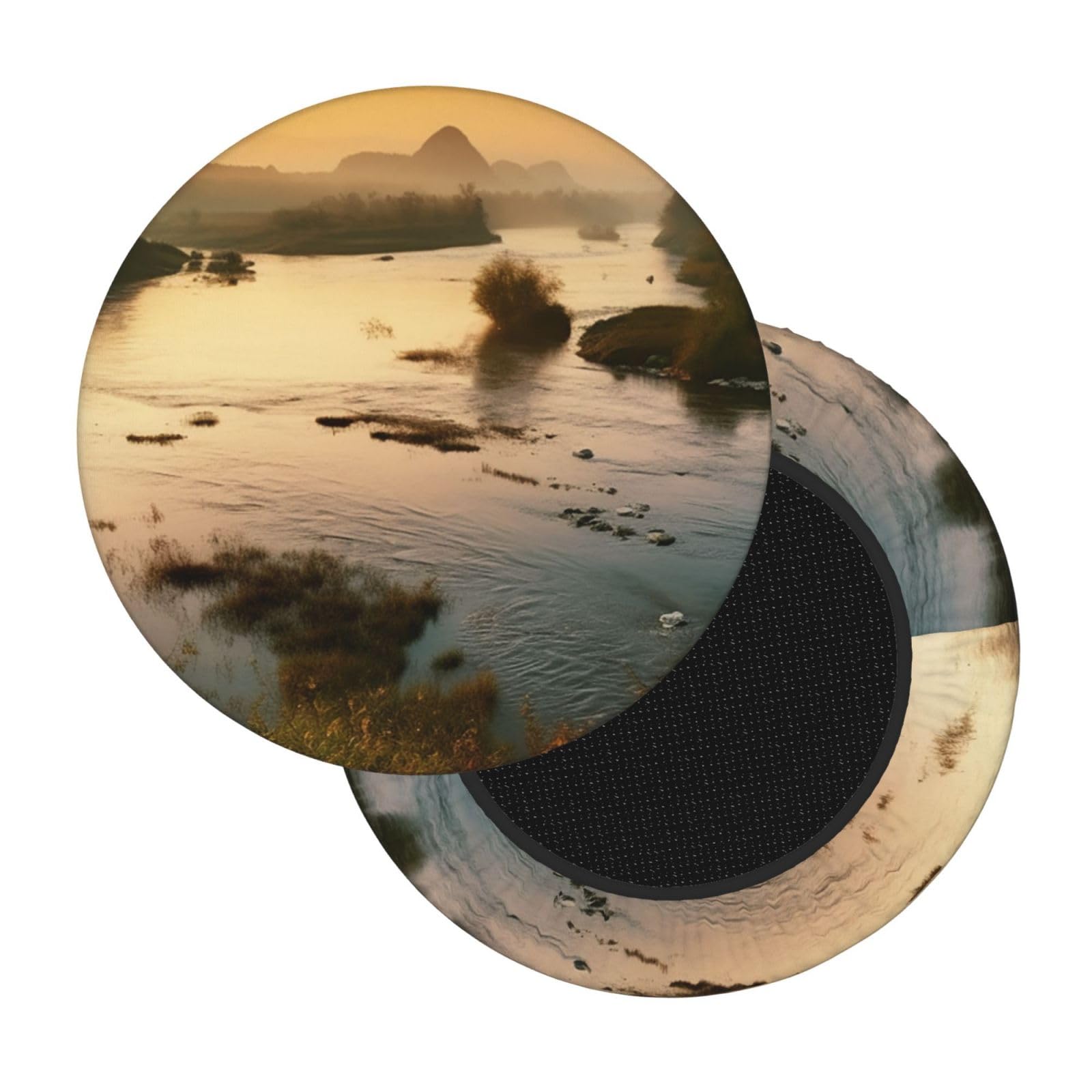 DWVTFSM Round Bar Stool Covers, 14 Inch Stretch Washable Barstool Seat Covers Removable Non Slip Dustproof Landscapes with The Rivers Bar Chair Cushion Protector for Kitchen Dining Room Cafe