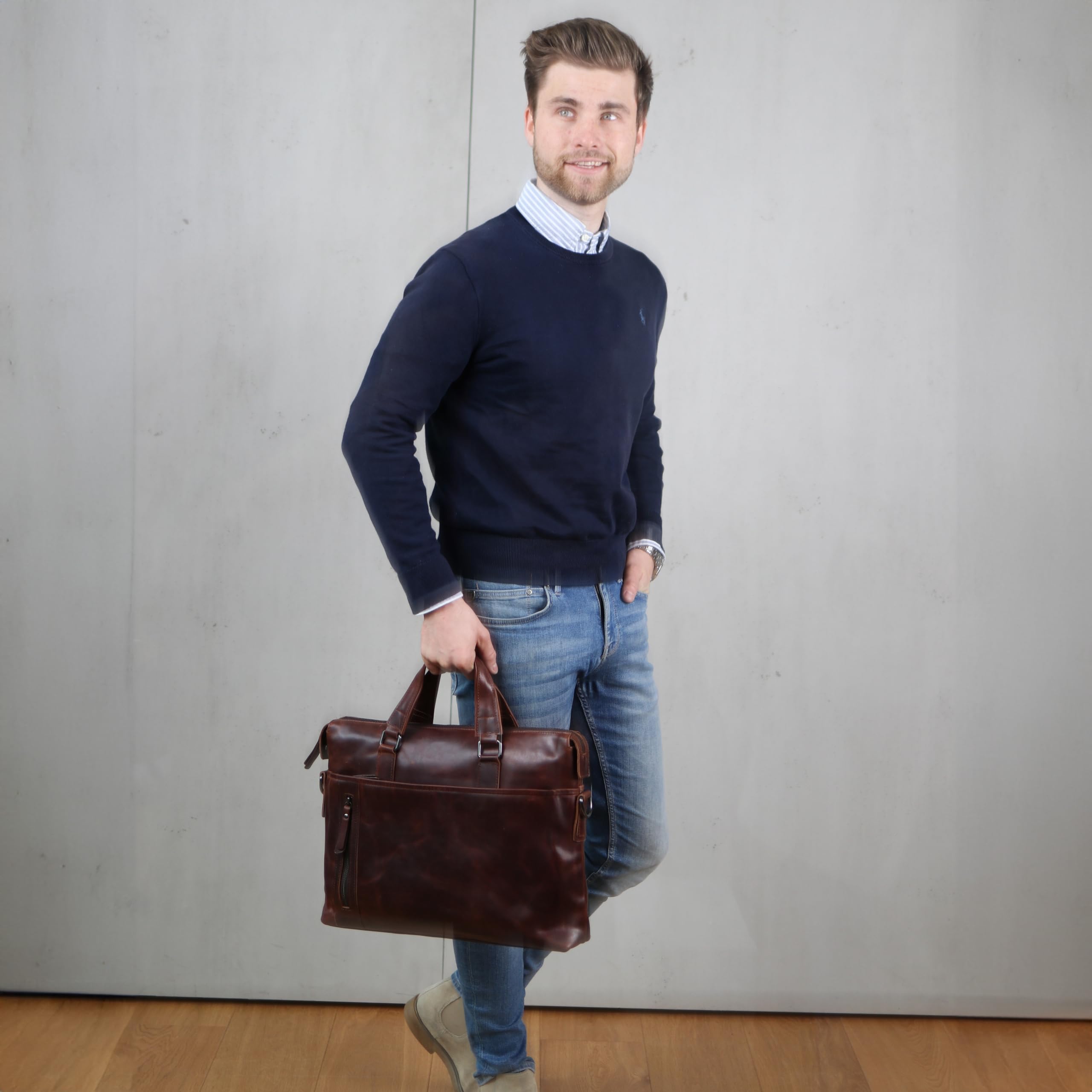 SID & VAIN Sac Ordinateur Portable Cuir véritable 15.4 Pouces London Mallette Professionnelle bandoulière Grand pour Hommes et Femmes Serviette de Travail Etudiante Marron