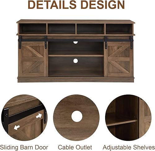 Miniatura 5 de Soporte de TV para sala de estar, centro de entretenimiento con almacenamiento, se adapta a TV de 65 pulgadas, gabinete de TV tradicional americano