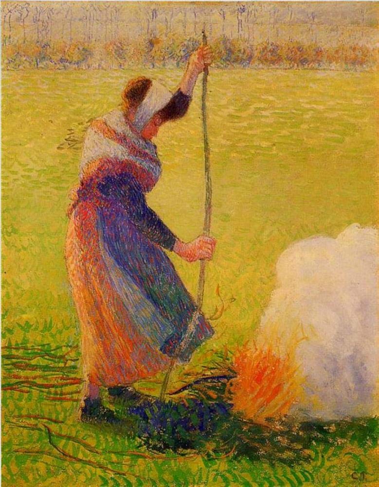 Amazon.co.jp: 10 の有名な絵画 - 木を燃やす女性 カミーユ ピサロ 新