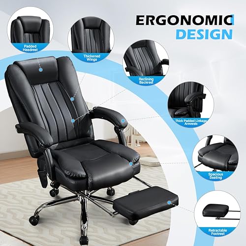 Miniatura 5 de Massage Office Chair with Foot Rest,6 Points Vibration and Heat Ergonomic Executive Desk Chair for Heavy People,500lbs Big and Tall Office Chairs