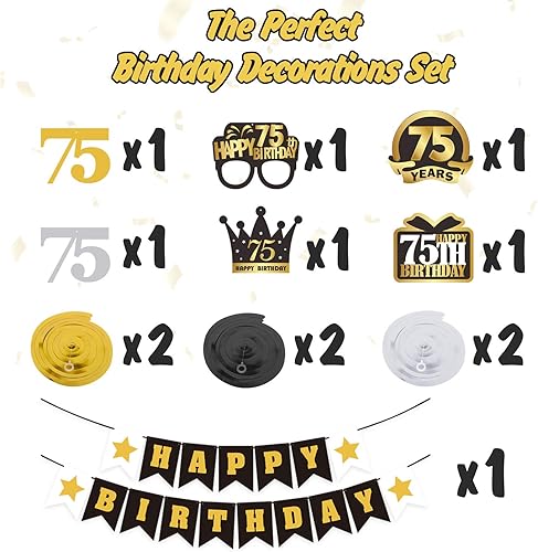 Miniatura 79 de LINGTEER Happy 65th Birthday Decorations Set - 12Pcs Black & Gold Swirls Streamer,Happy Birthday Bunting Banner,Cheers to 65 Years Old Bday Party