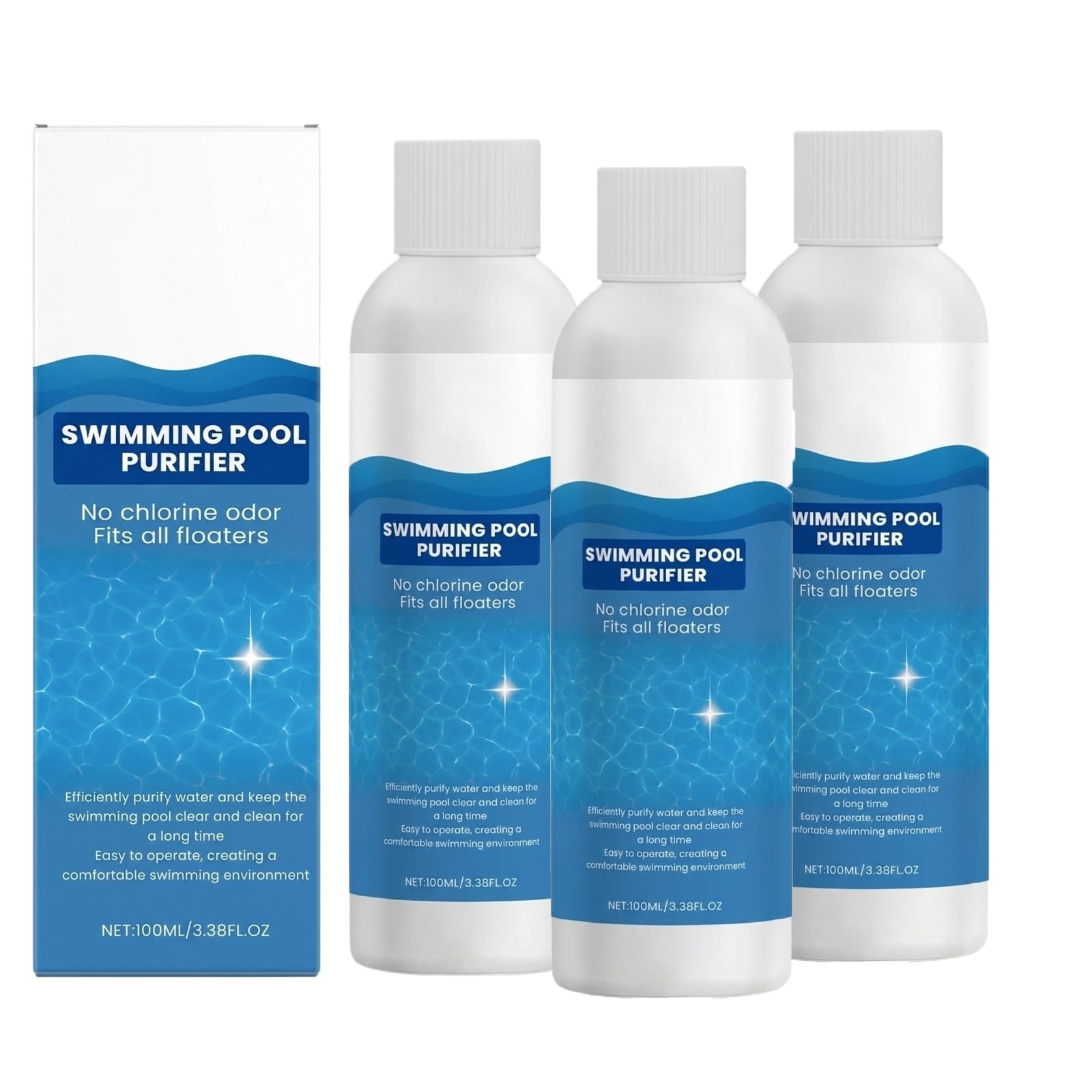 Pool Purification Liquid, Quickly Dissolving Cleaning Liquid, Swimming Pool Clarifier Liquid, Removes Unpleasant Odors, And Cleans Dirt Cloudiness for Inground & Above Ground Pools (3PC)
