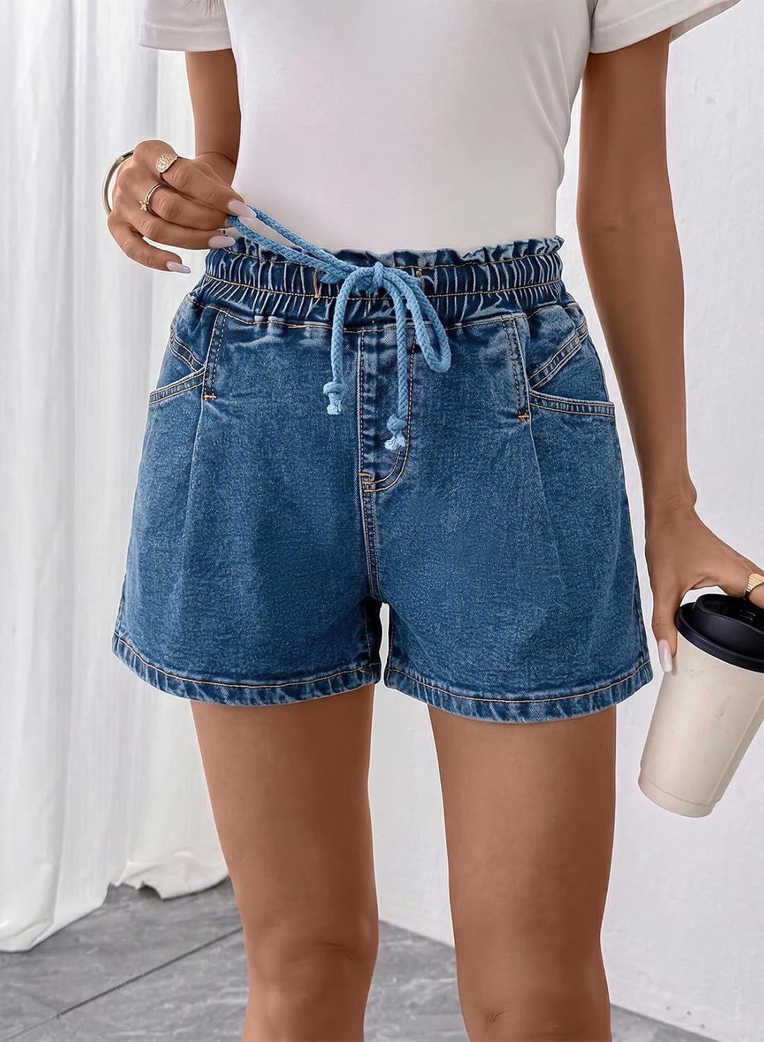 SHEWIN Women Washed-Out Effect Shorts Summer High Waisted Denim Shorts 2026