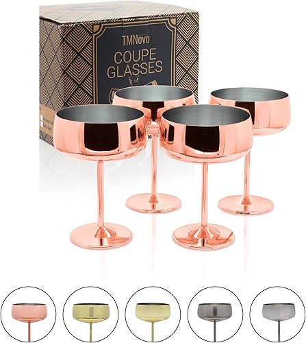 Miniatura 5 de Cocktail Coupe Glasses - Espresso Martini Glasses Set of 4 - Stainless Steel Champagne Cocktail Glasses & Mug Cups - 15 oz Matte Gold Martini Glass