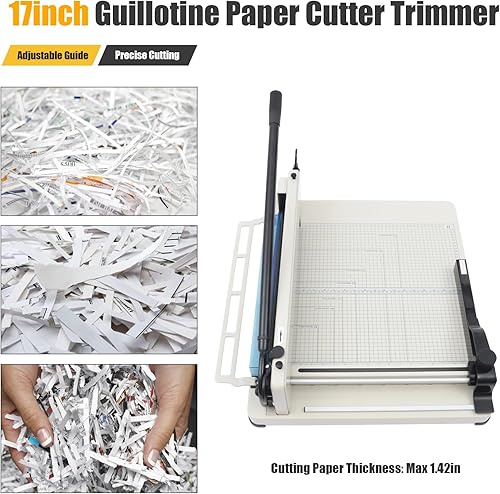 Miniatura 3 de Cortador de papel guillotina de 17 pulgadas, cortador de papel resistente, regla de chatarra, tarjetas de cartulina de cuero con base de metal para