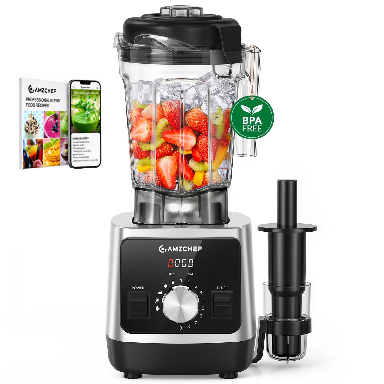 AMZCHEF Batidora de Vaso 1800W Alta Potencia, Licuadora Jarra Tritan 2L | sin BPA, para Smoothies, Batidos, Hielo y Cremas Caseras, 6 Cuchillas con Titanio, 9 Velocidades, 5 Programas, Autolimpieza Global Recycled Standard Global Recycled Standard Global Recycled Standard