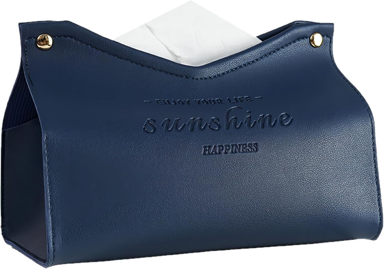 Tissue Box Cover Rectangle, Premium PU Leather Minimalist Tissue Holder with Snap Closure, Modern Decorative Tissue Dispenser for Bathroom Vanity, Bedroom Nightstand, Living Room & Office (Blue)