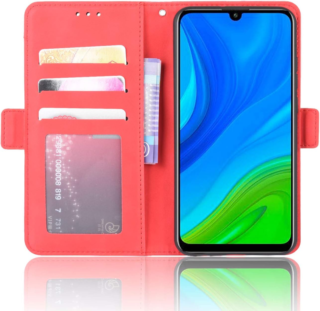 Asuwish Compatible with P Smart 2020 Wallet Case Tempered Glass Screen Protector and Leather Flip Card Holder Stand Kickstand Shockproof Cell Accessories Phone Cases for PSmart Women Men Red - Image 3