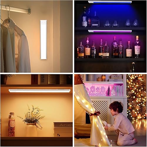 Miniatura 6 de Luz para debajo del gabinete, luces LED RGB para armario, iluminación recargable, batería que cambia de color debajo del mostrador, barra de luz con