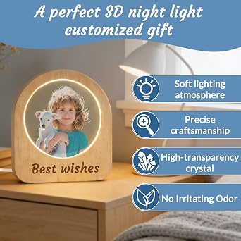 HJX Personalized Pet Photo Crystal Night Light, Custom Pet Memorial Lamp with Text for Dog Cat Pets Lovers (1-UV Printing)