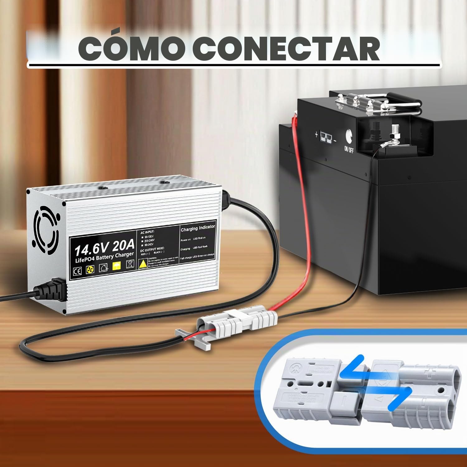 14,6V 20A Cargador de batería LiFePO4 para baterías Recargables de Ciclo Profundo de fosfato de Hierro y Litio de 12V (12,8V)