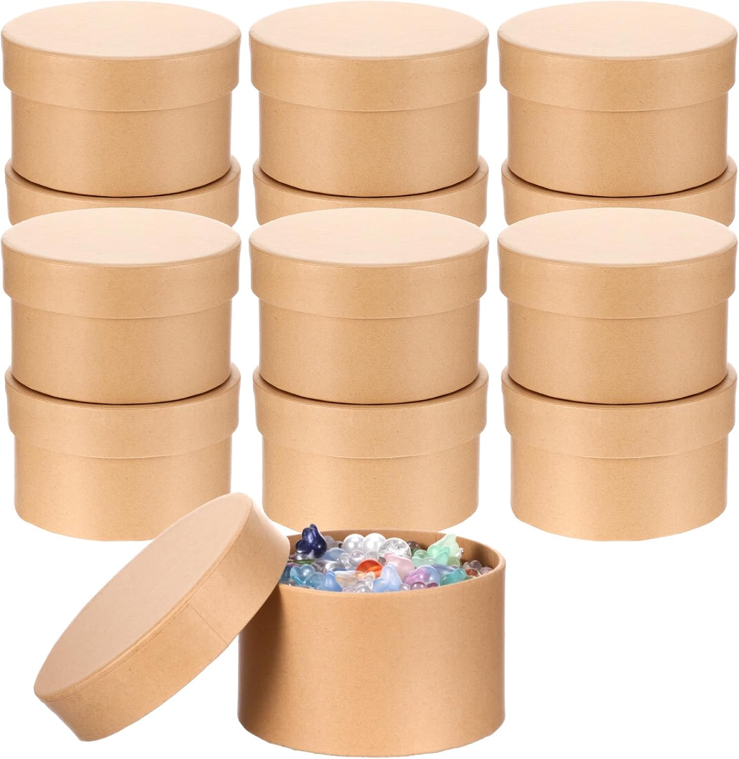 12 Pcs Round Paper Mache Box, Small Gift Box with Lid 3.35 Inch Nesting DIY Cardboard Craft Empty Boxes for Adults Decoupaging Painting Crafting Storing Jewelry Treasure