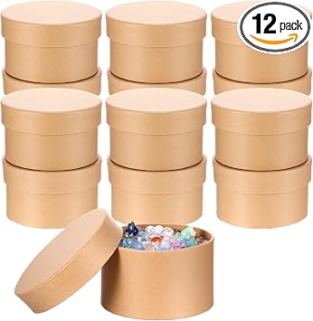 12 Pcs Round Paper Mache Box, Small Gift Box with Lid 3.35 Inch Nesting DIY Cardboard Craft Empty Boxes for Adults Decoupaging Painting Crafting Storing Jewelry Treasure