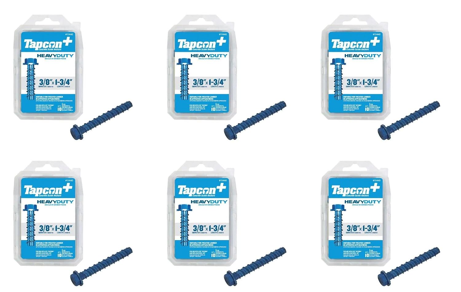Tapcon+ 3/8 x 1-3/4" Heavy-Duty Hex Head Climaseal™ Concrete Anchors, 60 PCS