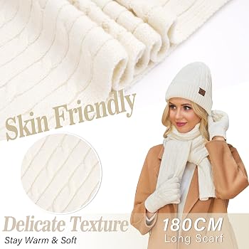 Ensemble Bonnet écharpe Gants Tricot Polaire - Hiver, Unisexe, Doublure Chaude, Gants Tactiles