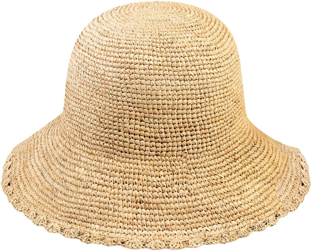Women's Raffia Straw Bucket Hat Natural Raffia Beach Hat Handmade Woven Foldable Sun Hats Summer Travel Cap image 5