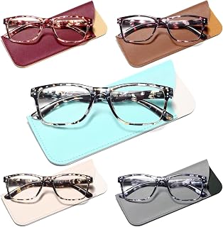 Fetrrc Fashion Ladies Reading Glasses Blue Light Blocking, Computer Readers for Women, Spring Hinge with Pattern Print Eyeglasses 5 Pairs (Mix Colors, 2.75X)