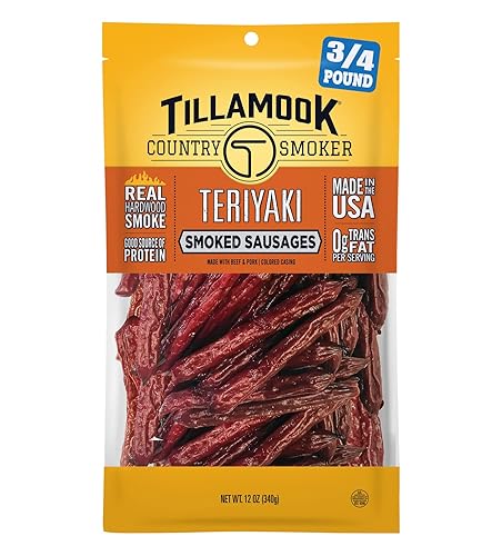 Tillamook Country Smoker Real Hardwood Smoked Sausages, Teriyaki, 12 Ounce - Teriyaki - 12 Ounce (Pack of 1)