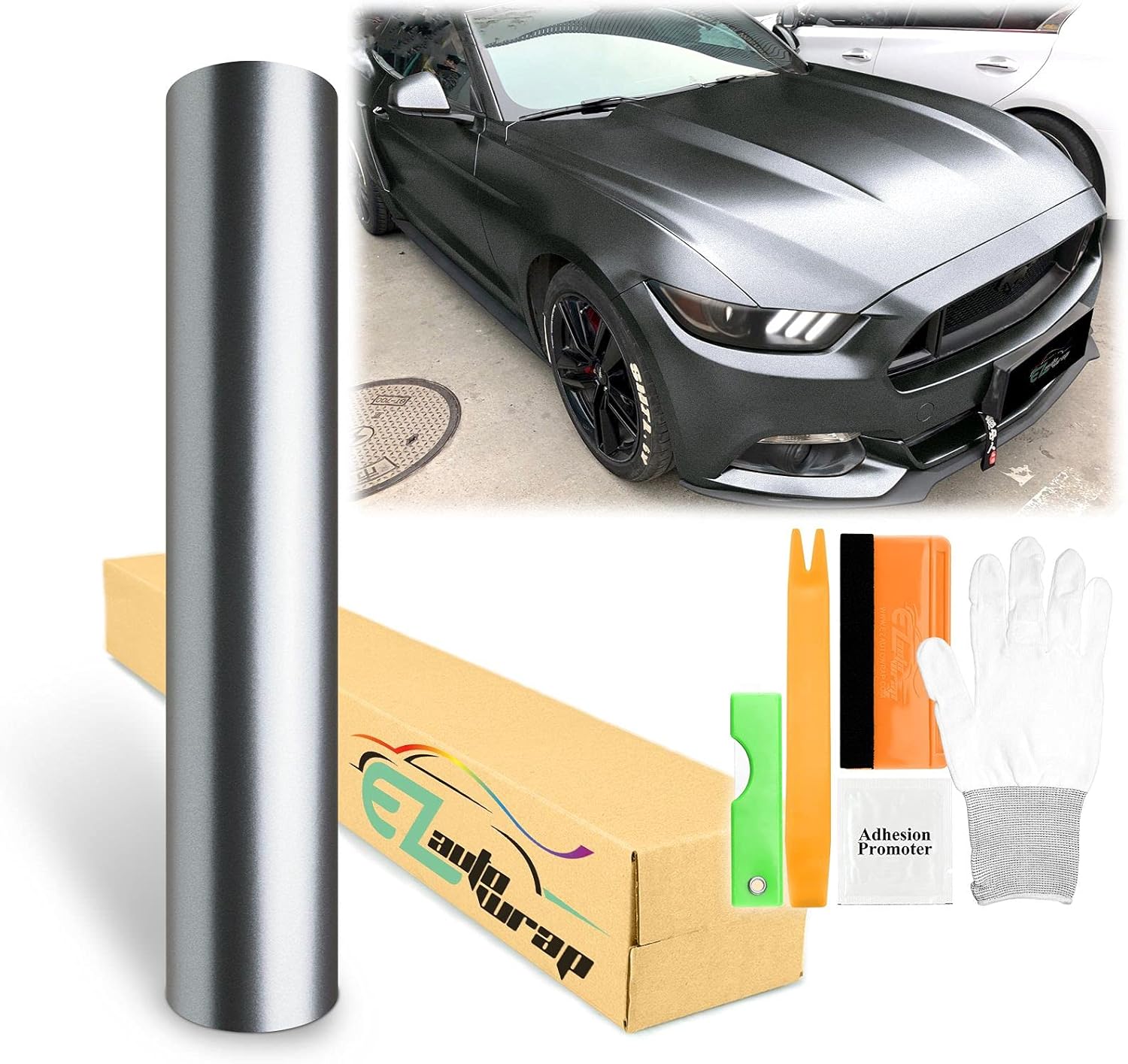 60"x84" (5FTx7FT) Charcoal Gray Matte Metallic Satin Pearl Vinyl Wrap Sticker Sheet Film Car Auto Vehicle DIY Decal Bubble Free Air Release Self Adhesive Peel and Stick Free Tool Kit