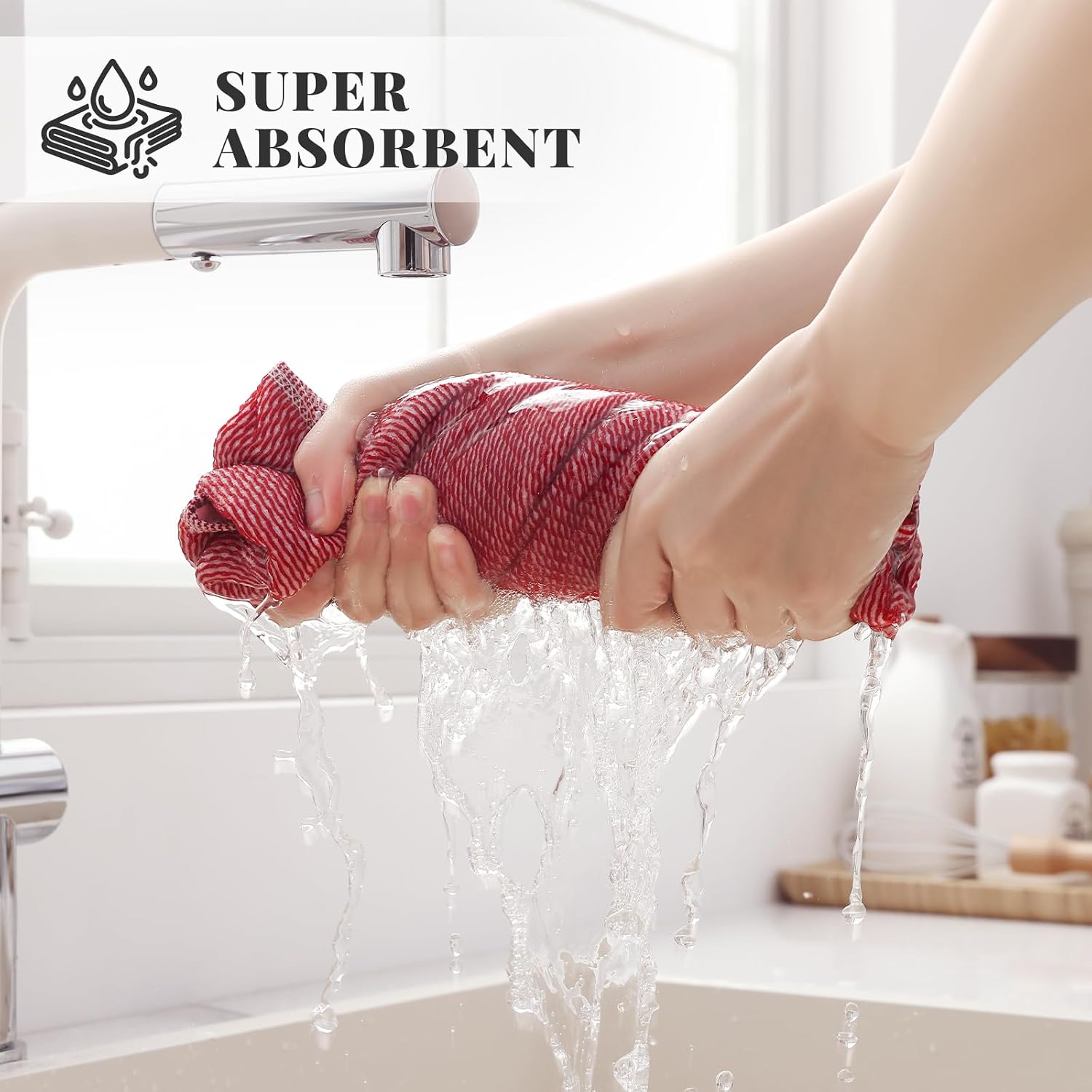 Homaxy 6 Pack Cotton Terry Premium Kitchen Towels, 18 x 28 in, Red image 3