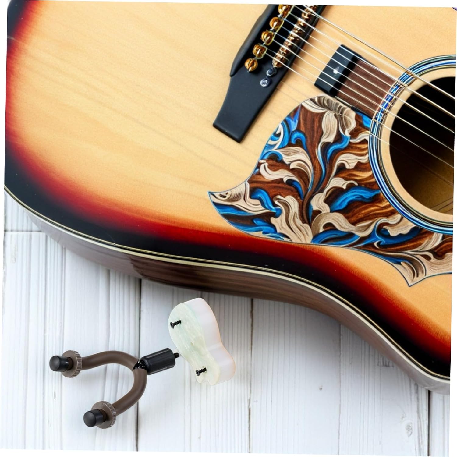 Universal Guitar Wall Mount Hanger for Acoustic, Electric, Bass, and Ukulele with Resin and Metal Material, Sturdy and Safe Design for Music Space Wall Mount, Easy DIY Installation