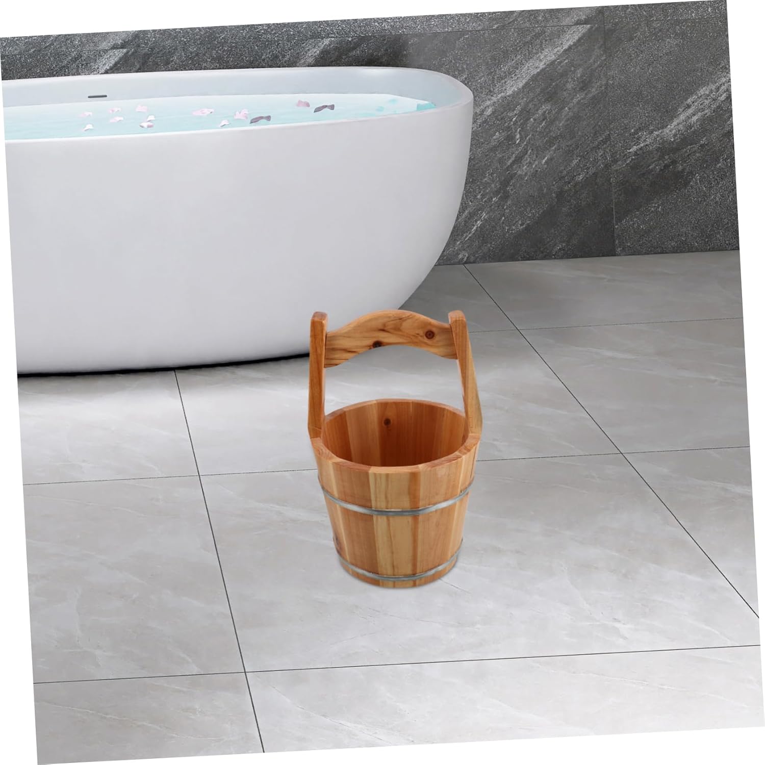 Wooden Bath Bucket for Foot Soaking Handmade Water Container Lid for Sauna and Shower Rustic Wooden Barrel for Relaxation
