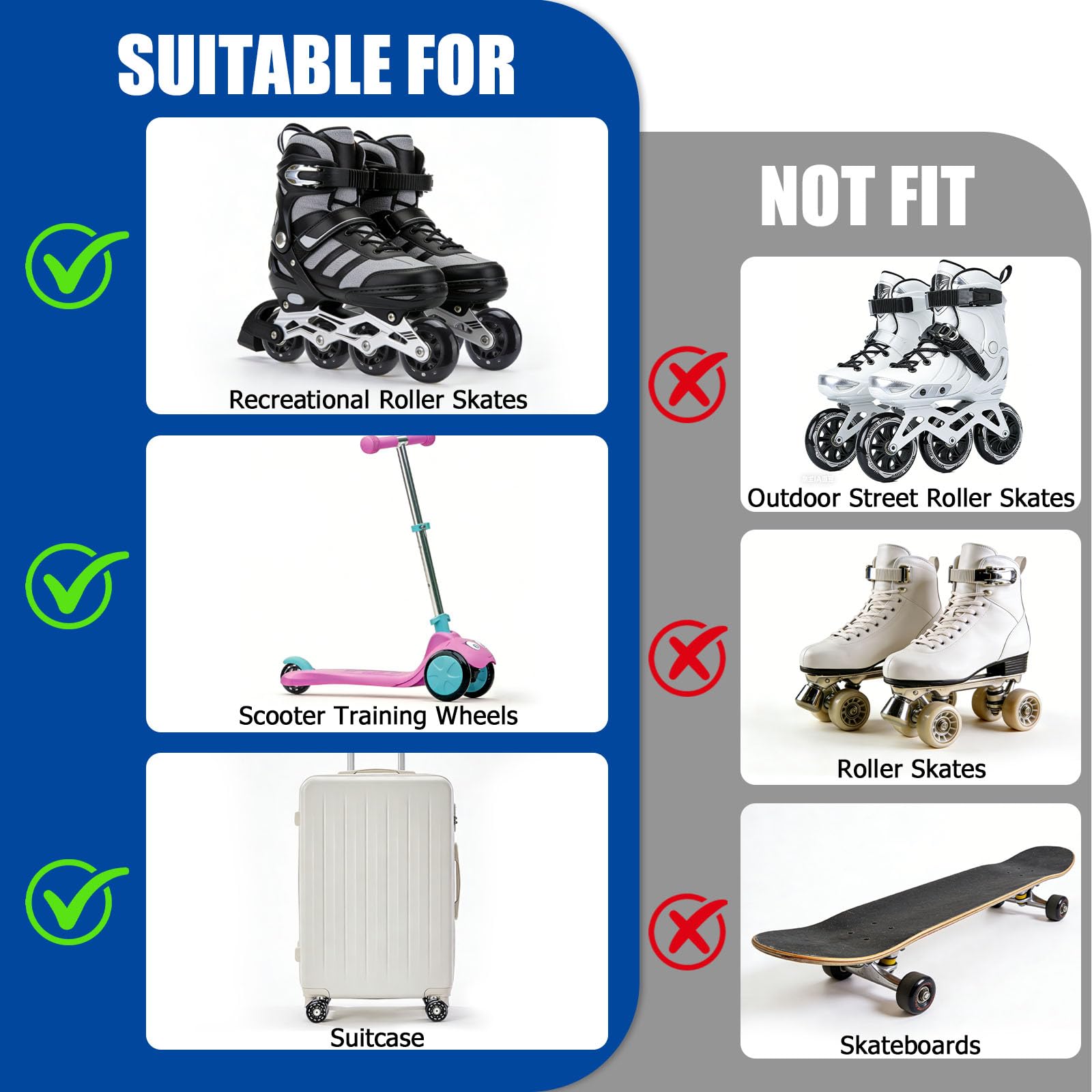 TOBWOLF 8er-Pack 70 mm 82A Inline-Skate-Räder mit ABEC-7-Lagern, Rollschuh-Ersatzräder für Mädchen und Jungen – Schwarz