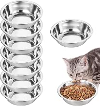 Set of 8 Stainless Steel Cat Bowls, 14 cm Feeding Bowls, Flat Cat Bowls, Metal Cat Bowls, Cat Bowl for Small Dogs, Cats, Kittens
