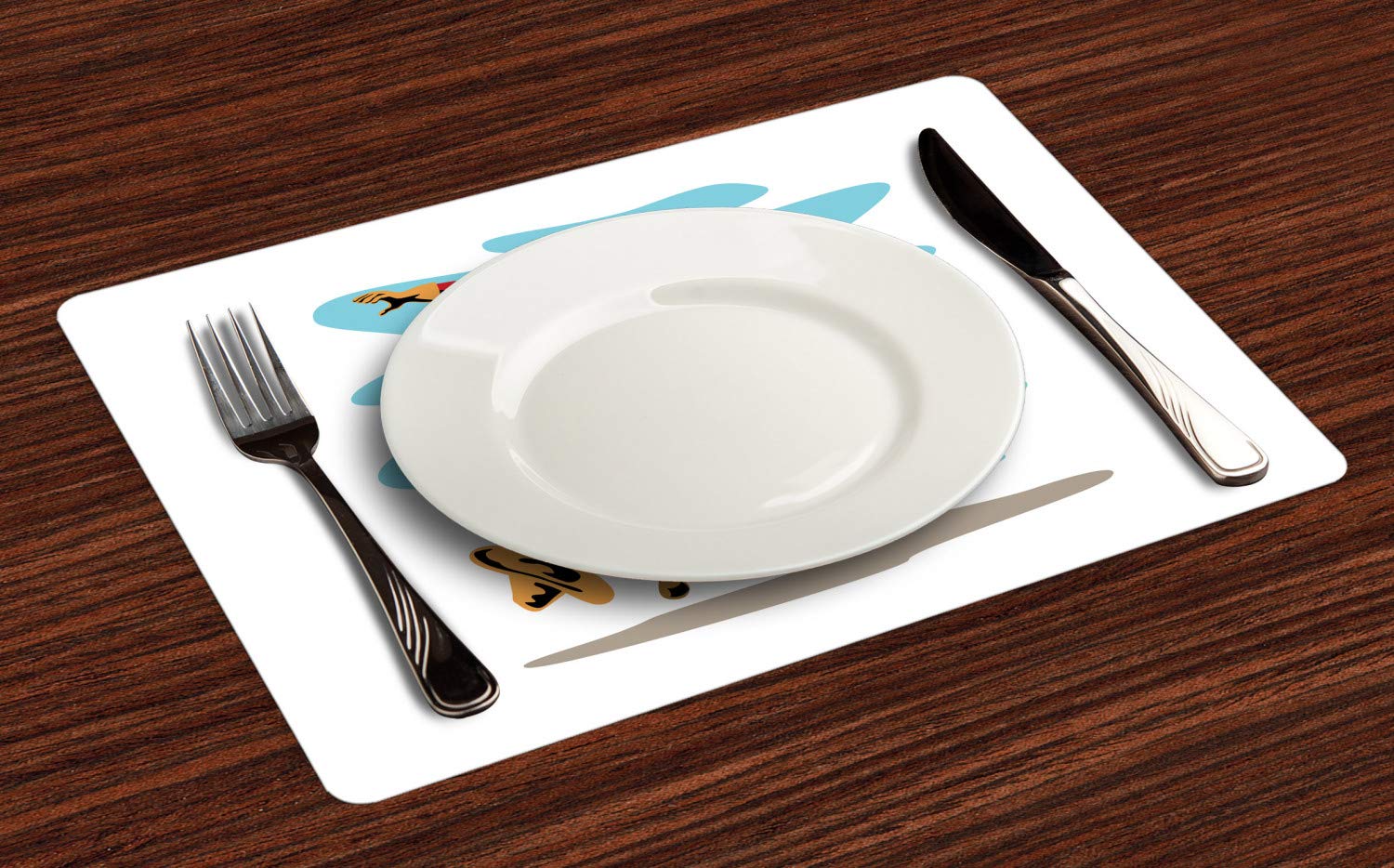 Set Di 4 Tovagliette Americane ABAKUHAUS – Tema Retro Rodeo, In Tessuto Lavabile, Impermeabili, 45x30 Cm, Marrone E Beige